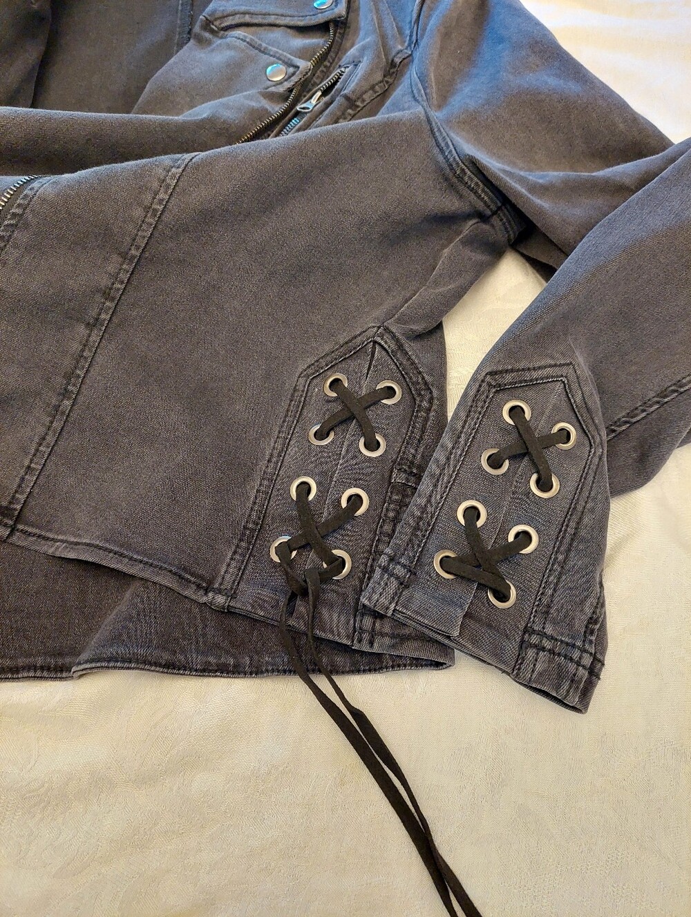 Lane Bryant Black Stretch Moto Corset Side Deniem Jean Jacket. Size 18 - Picture 10 of 14